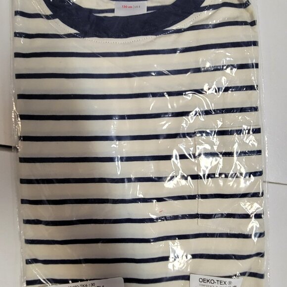 HANNA ANDERSSON Short Sleeve Pocket Striped Tee Tshirt Top - 130 (8) - (NEW) - Picture 2 of 5